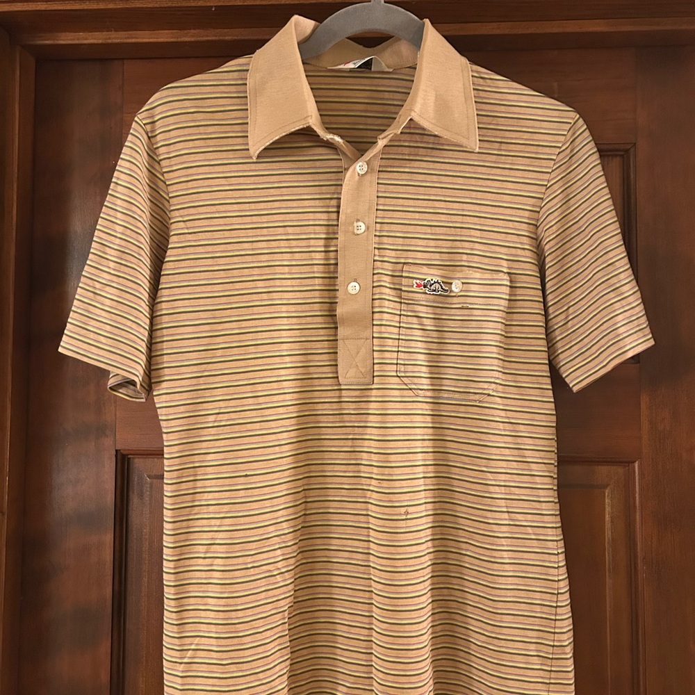 Vintage Sears Tan and Brown Striped Polo Shirt